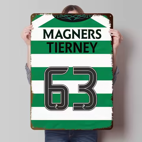 Celtic FC Kieran Tierney 63 Football Shirt Tinplate Poster Customized Wall Art Vintage Metal Signs R