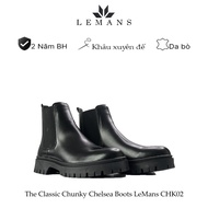 [THE CLASSIC CHUNKY CHELSEA] Boots LeMans CHK02 Giày da bò Chelsea Boots đế Chunky cao 5cm bảo hành 