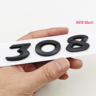 New 3D ABS Chrome Black Car Letters Logo 308 Emblem Sticker Rear Trunk Badge For Peugeot 308 SW GT L