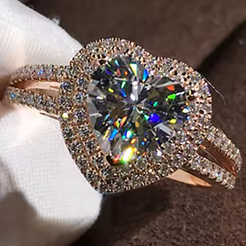 Custom Solid 18K Au750 Rose Gold Women Wedding Party Engagement Ring 1 2 3 4 5 Carat Heart Moissanit
