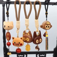 Solid Wood Carving Remember Lucky Cat Bag Hanging DIY Tassel Keychain Wenwan Cute Cartoon Ornaments 