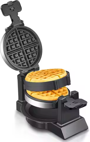 Professional Rotating Belgian Waffle Maker - Double Flip, Nonstick, Cool-Touch Handle, Removable Dri