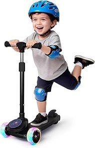 Nattork Kids Scooter for Boys Girls with Light Up Wheels, 3 Adjustable Height Handlebars, Lean-to-St