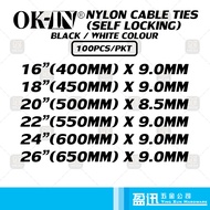 OK-IN Nylon Cable Tie Black White Cable Wire 100PCS/PKT 16”(40cm) - 54”(135cm) X 9MM