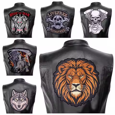 2026 Large Back Embroidered Patches Wolf Lion Punk Skull Patch Iron On Patches Motorcycle Biker Patc