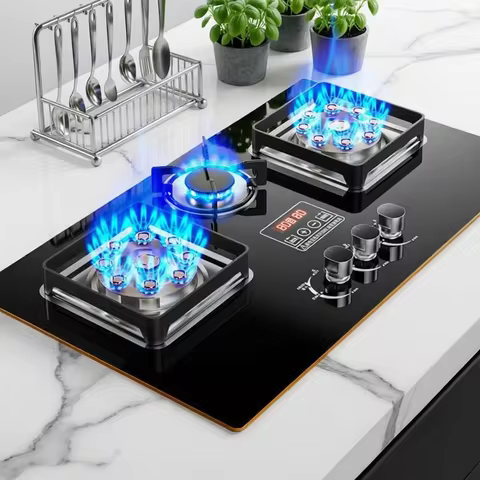 Three-burner gas stove desktop fierce fire gas stove embedded natural gas three-burner stove for hom