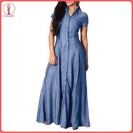 fulaide Prom Party Denim Dress Women Denim Dress Womens Denim Dress with Ruffle Hem and Patch Pocket