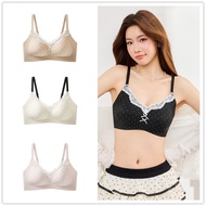 V Neck Lace Trim Wireless Thin Cup Bra Adjustable Spaghetti Straps