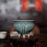 【日本古美術】京燒 青瓷線紋 鬲式爐 香爐