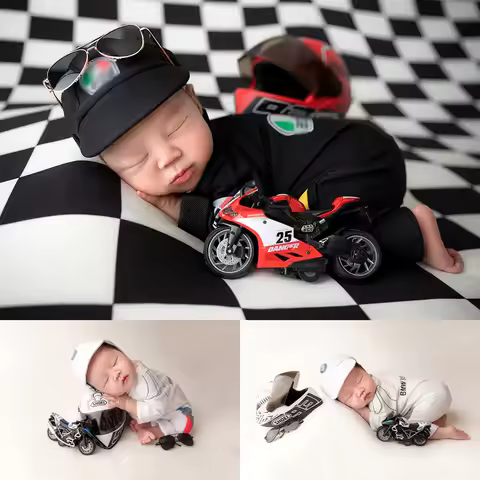 Baby Boy Newborn Photography Outfits F1 Racing Theme Costume Caps Motorcycle Helmet Cool Boy Studio 