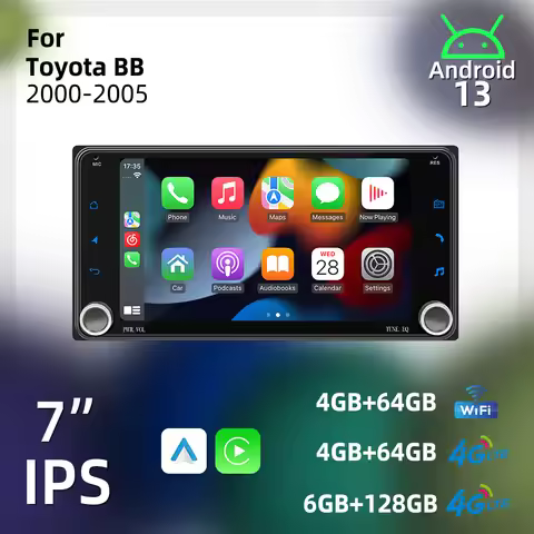 Car Multimedia Radio 2Din Wireless Carplay Android for Toyota BB 2000-2005 7" Screen Stereo GPS BT W
