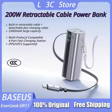 Baseus EnerGeek GR11 200W Power Bank 25000mAh Large Capacity Built-in Retractable Cables Power Bank 