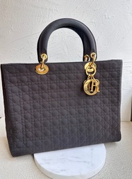 中古包  Vintage Lady Dior 深棕色手提布面托特包