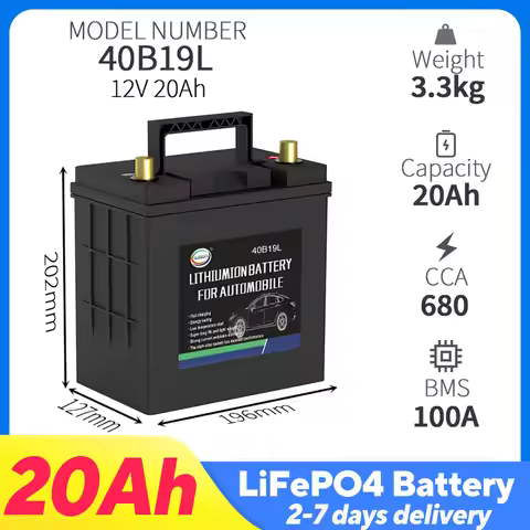 40B19 Car Battery 12.8V 20Ah CCA680 Car Starting Lifepo4 Battery Lithium Iron Phosphate Maintenance 