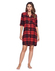 Ashford & Brooks Women's Flannel Plaid Sleep Shirt Button Down Nightgown