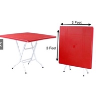 Ready Stock - 3v Foldable Plastic Table 3'x3' RED Hawker table / Meja Lipat Plastik / Meja Makan