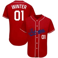 MERAH Aespa kpop Korean red baseball Jersey top custom softball Ning winter Karina gisellebebas