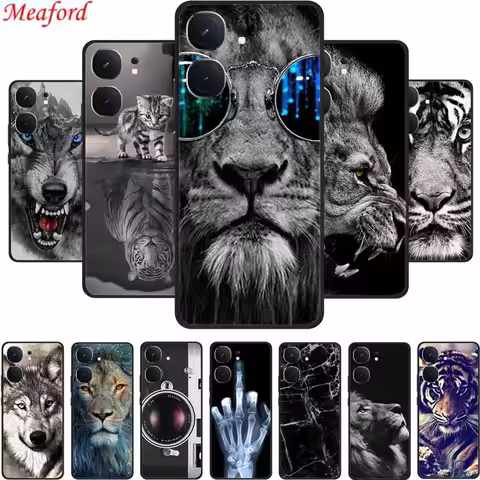 For Vivo iQOO Neo 9s Pro Plus Phone Case Cover Lion Wolf Tiger Black Silicone Soft Back Cases For Vi