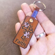 Personalized Faith Leather Keychain, Inspirational Bible Verse Keyring, Floral