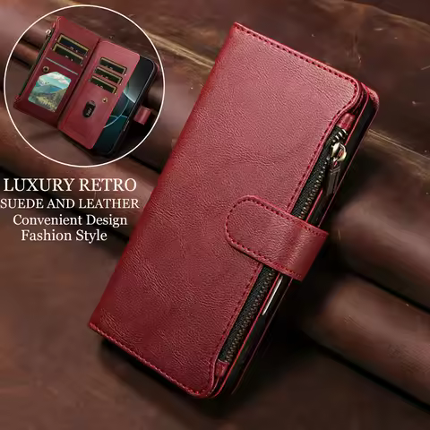 For Motorola G17 G37 G57 G67 G86 G06 Power 9-Card Zipper Leather Wallet Case Moto G56 G66Y G17 G37 G