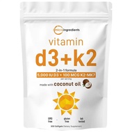 Micro Ingredients Vitamin D3 K2 5000IU /2000IU / 1000IU, Infused with Virgin Coconut Oil, 300 Softge
