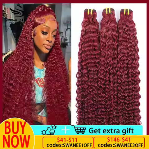 SWANEE 12A Deep Curly Burgundy 99J Human Hair Bundles Unprocessed Brazilian Virgin Hair Bundles Natu