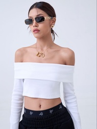 Ahalf - Rib off Shoulder long sleeve crop top เสื้อครอปเปิดไหล่ผ้าร่องแขนยาว