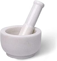 Zig Zag 4 Inch Natural Granite Marble Mortar and Pestle Set Solid White Stone Marble Grinder for Guacamole, Herbs, Spices, Medicine