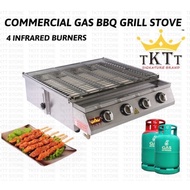 TKTT 4 Burners Stainless Steel Commercial Gas BBQ Grill Stove Infrared Burner Cooker Dapur Pembakar Satay Ikan Serbaguna