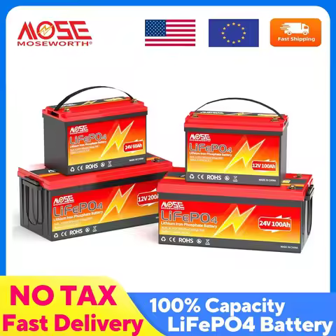 MOSEWORTH Lifepo4 Battery 12V 24V 300Ah 100Ah 200Ah 60Ah Lithium Iron Phosphate Rechargeable Battery