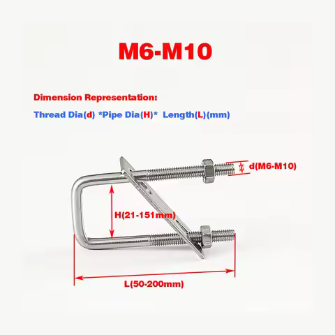 304 Stainless Steel Square Clip / Right Angle U-Clip / U-Bolt / U-Clip Square Tube Fastener M6M8M10