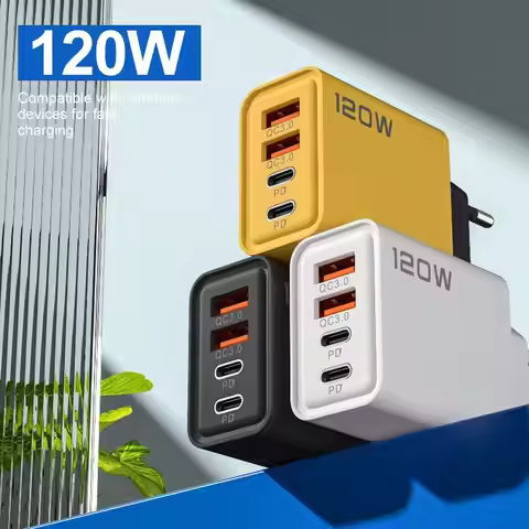 120W 4 Port USB C Charger Station Fast Charging PD QC30 Wall Adapter for Home Office Family Multiple