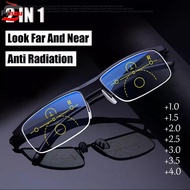 PINOU Dual Light Presbyopia Eyeglasses Anti-Fatigue Travel Progressive Multifocal Lenses Automatic A