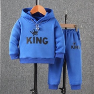 Baby Boy Crown & Letter Print Hoodie & Sweatpants Set, Soft & Comfortable, Suitable For Autumn/Winte