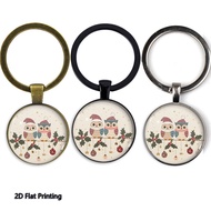 1PC 2D Flat Printed Festive Owls Christmas Holly Ornaments Keychain, Teacher'S Day/Valentine'S Day/F