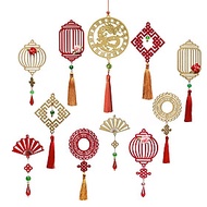 Bộ 11 dây treo trang trí Tết, phụ kiện handmade bằng gỗ sơn đỏ sang trọng , treo Mai, Đào, Lan- COMB