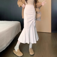 COD (Ready stok!!!) rok kancing penuh rok korean style panjang 7/8 rok jeans wanita kancing depan ro