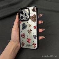 Ins Style Leopard Print Heart Acrylic Suitable for iPhone Phone Case Suitable for iPhone 16 Pro Max/