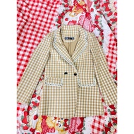 Brown Plaid Long-Sleeved Blazer Suit Size S Bust 36