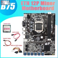 B75 ETH Miner Motoard 12 PCIE Ke USB3.0 + G1610 CPU + Kabel Switch