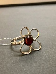 波羅的海天然血珀925銀蘋果花戒指 | Baltic Natural Red Amber Apple Blossom 925 Sterling Silver Ring