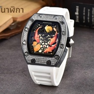 2025 Hengbolong Diamond Quartz Watch Mens Fashion Koi Pattern Strap Calendar Silicone Watch Strap