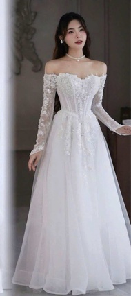 VÁY CƯỚI ĐI BÀN TAY DÀI THÂN CROSET SIÊU EO