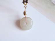 天然藕粉和田玉平安扣項鏈吊墜 藕粉料面包圈 飽滿厚實 平安喜樂