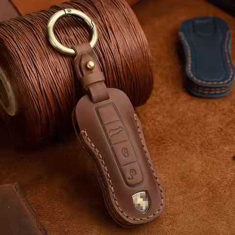 Genuine Leather Protector for Porsche 718 Cayenne Panamera 911 Macan Key Case Cover Fob