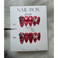 Cat eye design Nailbox,Red nails, bridal nails