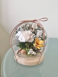 寒天-白綠色系永生花鐘罩