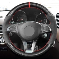 Suede + Carbon Red-Line Steering Wheel Cover For Mercedes CLA C117 2015-2019