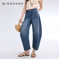GIORDANO Women Jeans High Waist Cotton Denim Curved Pants Bartack Arched Leg Ankle Length Fashion Ca