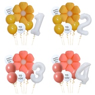 7pcs/set New Yellow Pink Daisy Balloons Set With 32inch 1-9 White Number Ballon For Daisy Themed Bir